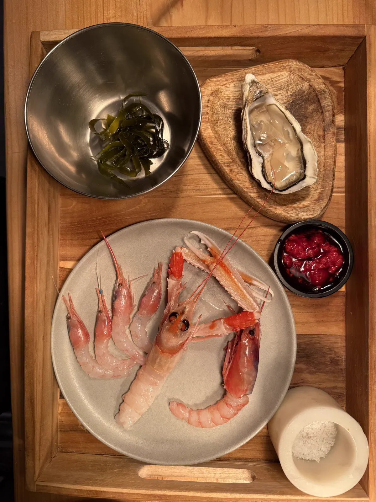 A tray of raw seafood